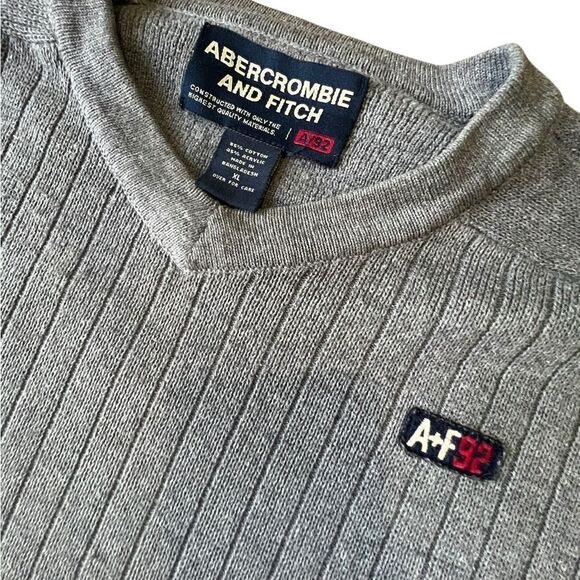 Abercrombie & Fitch A&F 92 Men’s Gray Ribbed Sweater XL Long Sleeve Cotton Blend - Picture 2 of 5